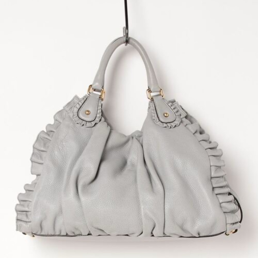Vintage Dolce Gabbana Large Miss Rouche Grey leather shoulder bag EUC